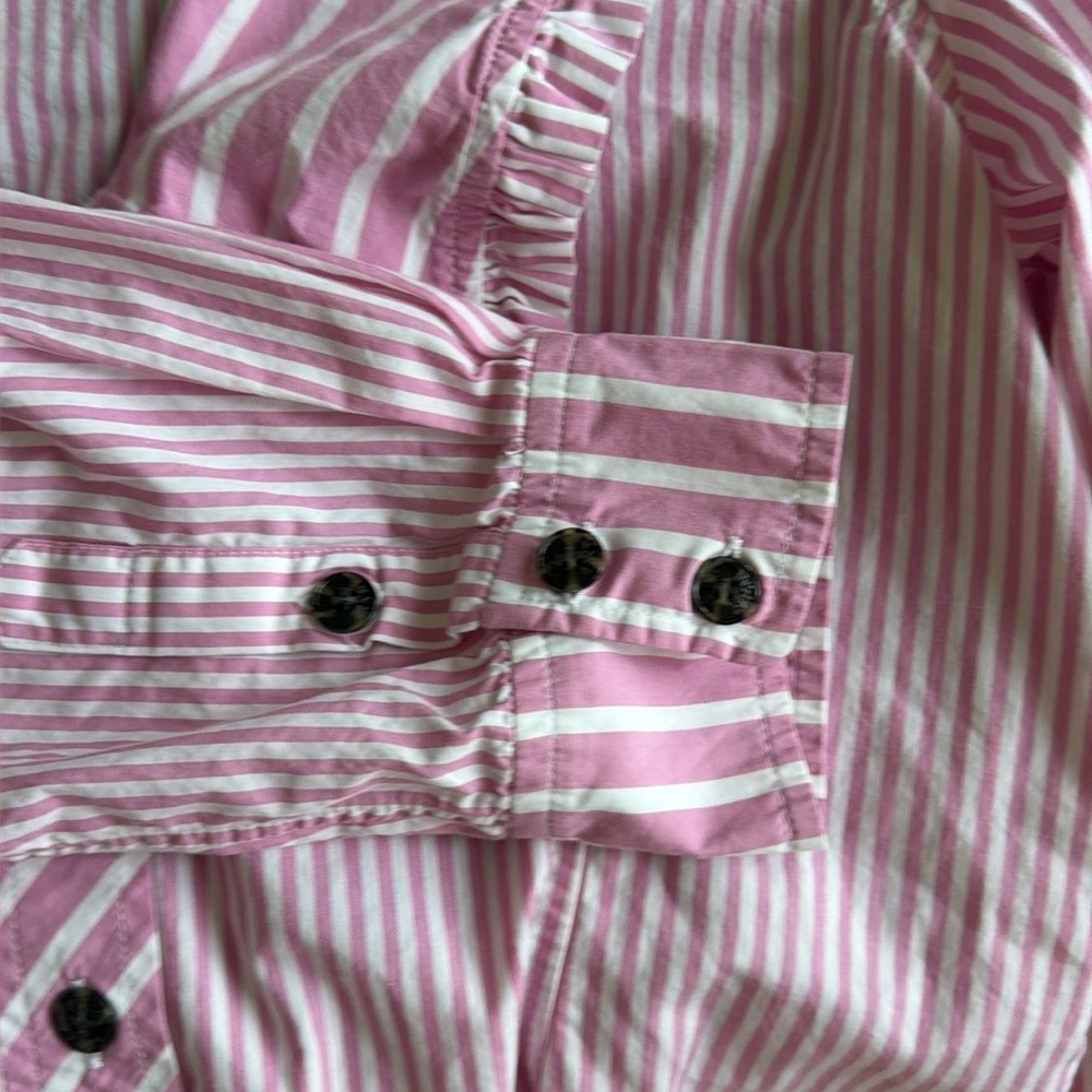 GANNI cotton white pink striped button down top blouse, size US 6 - Picture 5 of 11